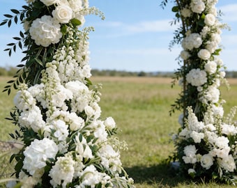Weißer Hortensie-Rosenblumen-Bogen, Hochzeitsblumengesteck, Hochzeitsblumengirlande, Gang-Dekor