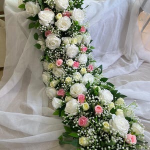 Pink Flower White Gypsophila Baby Breath Garland,Rose Floral Garland,Table Baby Breath Arrangement,Table Flower Runner,Wedding Arch Flowers