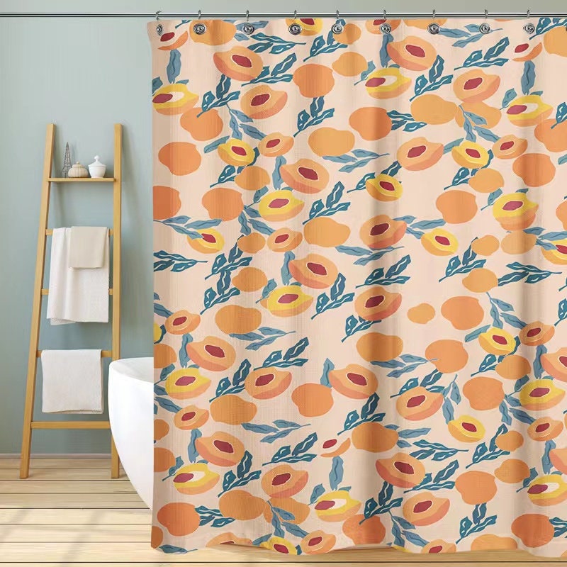 Peach Shower Curtains, Allover Fruits Curtain Cute Bright Colorf ディズニー