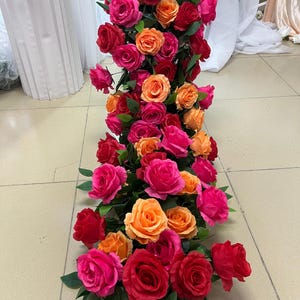 Greenery Hot Pink Rose Flower Runner,Wedding Flowers,Table Flowers Row,Table Runner,Wedding Centerpiece,Swag Flower Arch,Wedding Party Decor