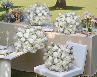 Baby Breath white rose Flower Ball,Sweetheart Table floral Ball,Artificial Flower Ball,Wedding Aisle Flowers For Wedding Party