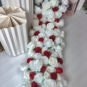 Silk Flower Runner,White Red Rose Flower Garland,Wedding Flower Arch,Wedding Arch Swag,Flower Arrangement,Table Centerpiece