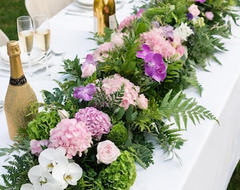 Greenery Purple Flower Garland,Wedding Flower Arch,Wedding Aisle Flower Arrangement,Table Runner Decor
