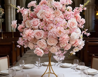Pink Cherry Blossoms Rose Flower Ball, Wedding Aisle Flower Arrangement,Party Table Centerpiece Decor