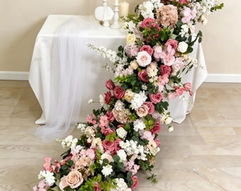 Blush Rose Flowers Row,Artificial Flower Garland Arch,Peony Hydrangea Arch Table Flower Runner