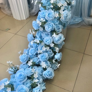 Artificial Flower Swag,Blue Rose Flower Garland,Wedding Arch Swag,Flower Arrrangement, Flowers Row,Flower Runner Centerpiece,Party Decor