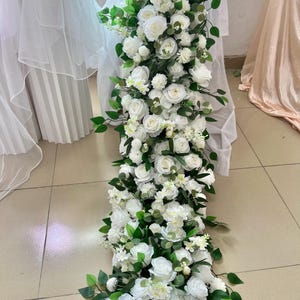 Greenery White Rose Flower Garland,Wedding Reception,Table Flower Row,Rose Flower Runner,Table Flower Runner For Wedding Bridal Shower Decor