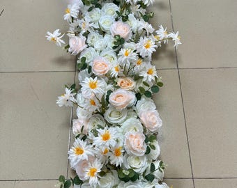 Champagne White Rose Flower Garland,Table Flower Runner,Wedding Flower Arch,Table Flower Row Runner,Wedding Centerpieces,Wedding Arrangement