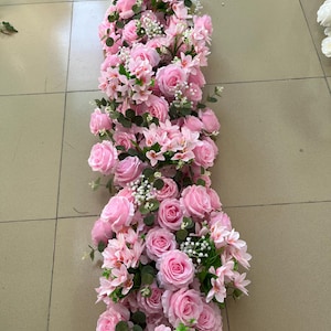 Full Pink Lily Rose Flower Garland,Pink Flower Runner,Flower Arch,Table Flower Row Runner,Wedding Centerpieces,Rose Wedding Arrangement