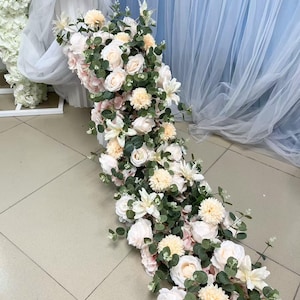 Champagne Rose Flower Garland,Wedding Flower Runner,Wedding Flower Arch,Table Flower Row Runner,Wedding Centerpieces,Table Decor