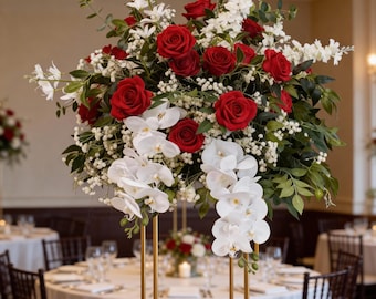 Orchidea bianca, rosa rossa, centrotavola per matrimonio, fiori per navata nuziale