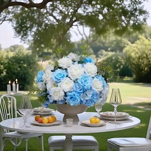 Light Blue White rose Flower Ball,Sweetheart Table floral Ball,Silk Flower Ball,Romantic Wedding Flowers,Wedding Aisle Flowers