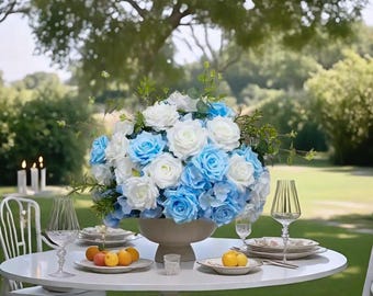 Light Blue White rose Flower Ball,Sweetheart Table floral Ball,Silk Flower Ball,Romantic Wedding Flowers,Wedding Aisle Flowers
