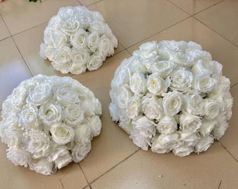 White Rose Flower Ball, Wedding Table Centerpiece
