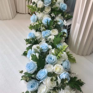 Wedding Floral Arrangement With Blue White Rose Flower Runner,Floral Garland Table Centerpiece Runner,Wedding Arch Swag,Wedding Flower Row