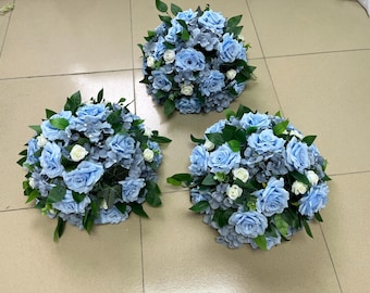 Misty Blue Rose Flower Ball,Table Flower Centerpieces,Artificial Flower Ball,Table Flower Ball,Wedding Aisle,Party Table Centerpiece Decor