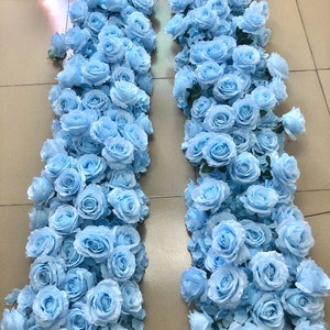 Baby Blue Rose Flower Runner,Blue Hydrangea Garland,Wedding Flower Garland,Wedding Arch Swag,Wedding Flower Arrrangement,Aisle Flower Runner