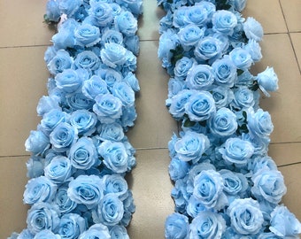 Baby Blue Rose Flower Runner,Blue Hydrangea Garland,Wedding Flower Garland,Wedding Arch Swag,Wedding Flower Arrrangement,Aisle Flower Runner