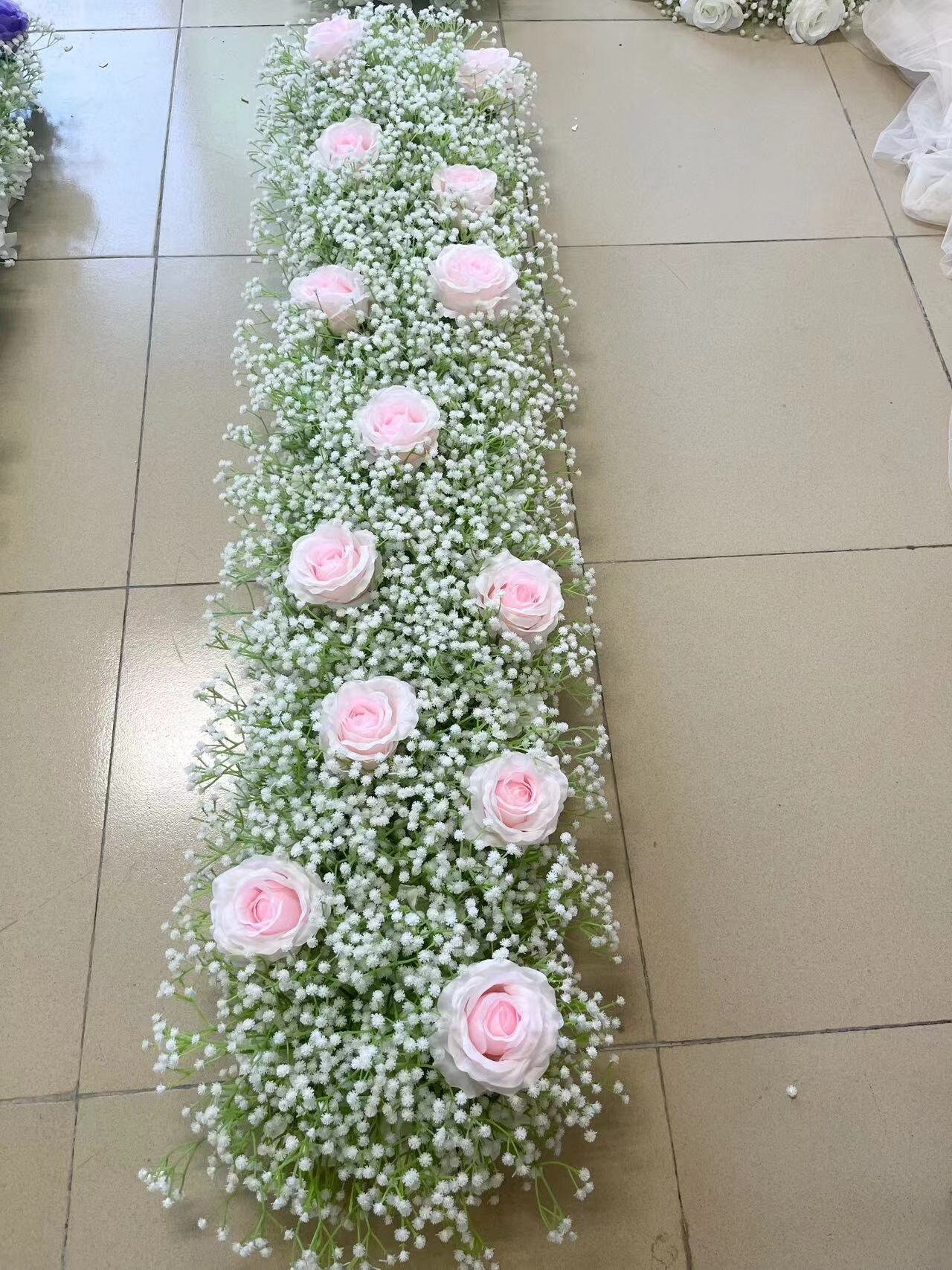 Baby Breath Flower Runner,Baby Pink Rose Flower Runner,Artificial Floral Row,Wedding Flower Arrrangement,Wedding Arch Flower,Flower Garland