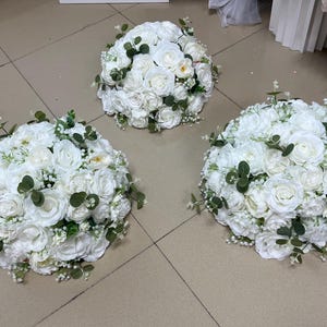 Baby&#39;s Breath White Rose Flower Ball,Silk Flower Centerpieces,White Flower Table Centerpieces,Table Flower Arrangement,Wedding Centerpieces