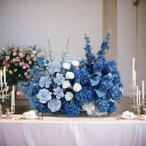 Royal Blue Wedding Flower Table Centerpiece,Table Flower Runner,Wedding Floral Centerpiece,Wedding Aisle Flower Runner,Wedding Aisles Decor