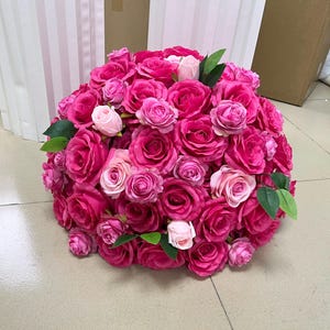 Palla di fiori rosa fucsia, palla di fiori 5D, centrotavola di fiori per matrimoni, centrotavola di fiori rosa, decorazioni per la tavola di casa per feste di matrimonio