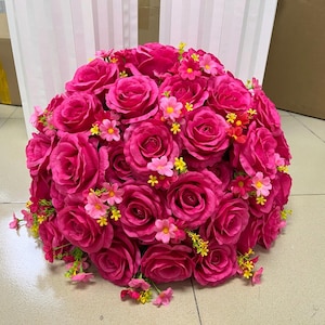 Bola de flores 5D, bola de flores rosa choque, centro de mesa de flores para casamento, decoração de mesa para festa de casamento e eventos