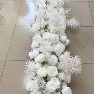 White Rose Flower Garland,Wedding Arch Swag,Wedding Flowers Row,Table Flower Runner Centerpiece,White Wedding Event Party Decor