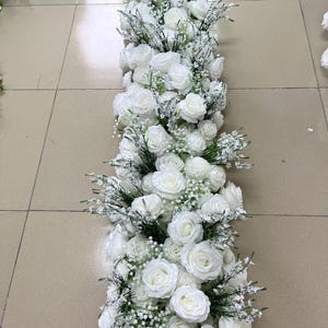 White Rose Flower Garland,Artificial Flower Swag,Flower Arch,Table Flower Runner,Wedding Centerpieces,Baby&#39;s Breath Wedding Arrangement