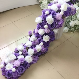 Purple White Rose Flower Garland,Wedding Flower Runner,Flower Garland Peony,Swag Flower Arch,Flower Arrrangement,Table Flower Runner