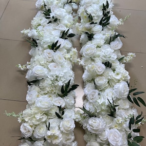 Eucalyptus Garland,White Rose Hydrangea Flower Runner,Table Garland,Floral Row,Wedding Arch Swag,Wedding Arrrangement,Table Flower Runner