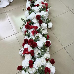 White Red Rose Flower Row,Full Rose Flower Garland,Table Flower Runner,Wedding Arch Swag,Wedding Arrangement,Wedding Reception