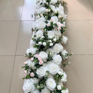 Full White Peony Flower Garland,White Rose Flower Runner,Wedding Arch,Table Flower Runner,Wedding Centerpieces,Rose Wedding Arrangement