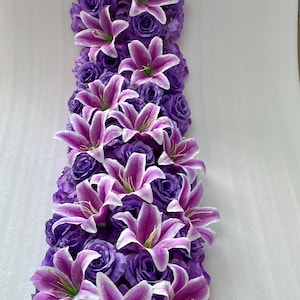 Purple Rose Flower Garland,Purple Lily Table Flower Runner,Wedding Aisle Flowers Runner,Wedding Arrangement,Wedding Party Home Decor
