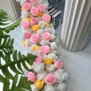Wedding Floral Arrangement,Yellow White Pink Rose Flower Garland,Artificial Floral Garland Table Runner,Table Centerpiece,Wedding Arch Swag