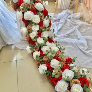 Red White Rose Garland,Rose Floral Runner,Wedding Aisle Flower,Table Runner Arrangement,Wedding Arch Flower,Silk Floral Decorations