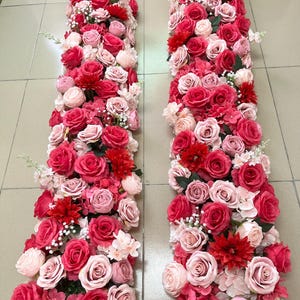 Hot Pink Rose Flower Arch Garland,Rose Flower Runner,Wedding Floral ,Flower Arch For Wedding,Wedding Flower Arrrangement,Table Flower Runner