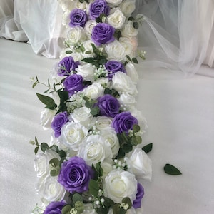 White Purple Flower Runner,Wedding Arch Swag,Artificial Flower Garland,Flower Runner,Wedding Flower Arrrangement,Table Centerpiece Decor
