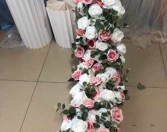 Blush Rose Flower Runner,Artificial Silk Flowers Table Runner,Wedding Flower Garland,Wedding Arch Swag,Flower Arrrangement,Aisle Flower