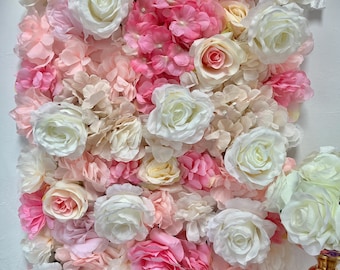 Pink White Rose Floral Wall,Rose Flower Panels Wall For Wedding Baby Shower Party Event Decor,Handmade Flower Wall,Nursery Flower Wall