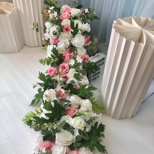 Wedding Floral Arrangement,Gradient Pink White Rose Flower Garland,Floral Garland,Table Centerpiece Runner,Wedding Arch Flower,Floral Runner
