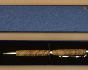 Ballpoint pen in century-old olive wood, special &quot;Wooden Wedding&quot; (gold mechanism)