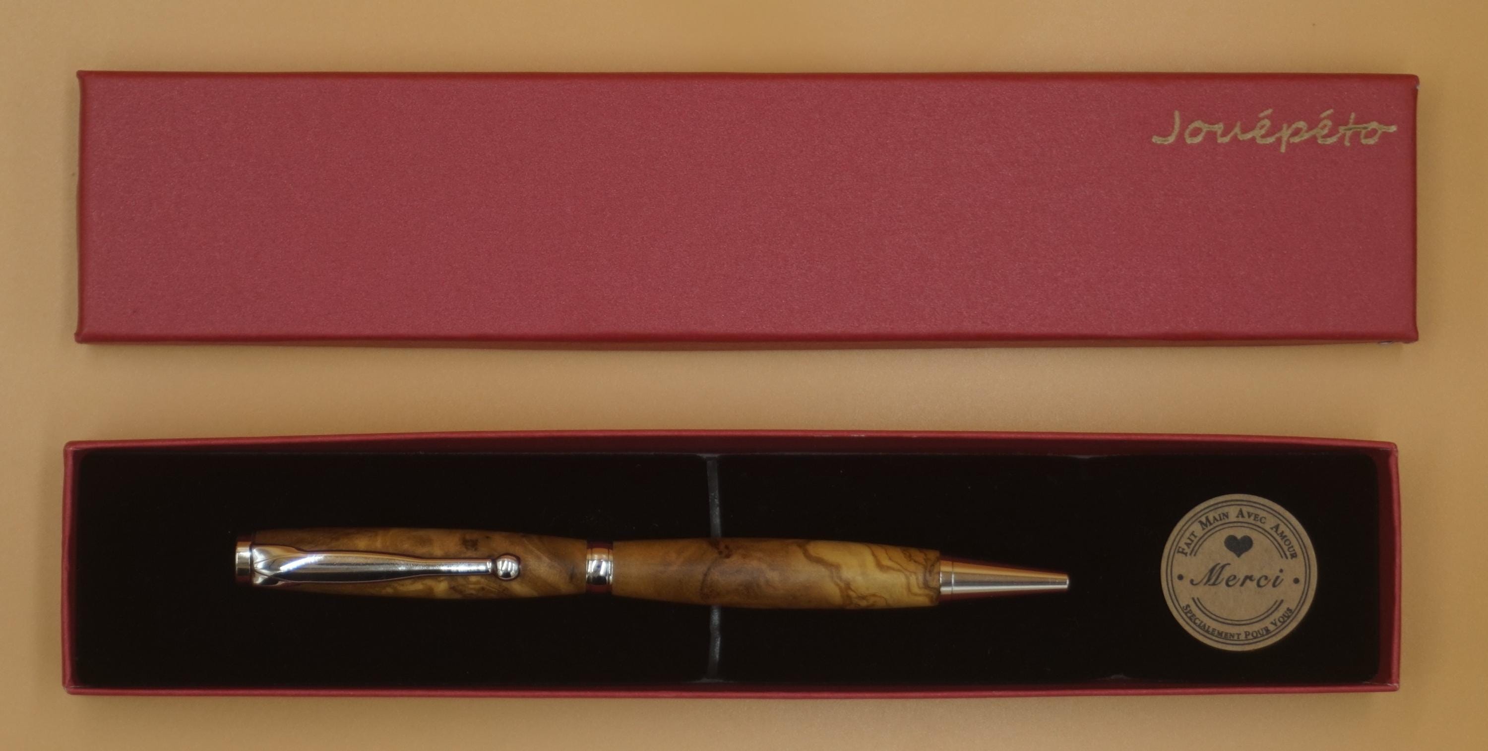 Ballpoint pen in century-old olive wood (silver mechanism)
