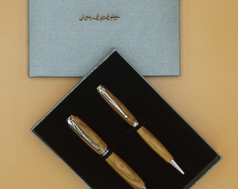 Fountain pen and ballpoint pen: &quot;Prestige&quot; box, in century-old olive tree