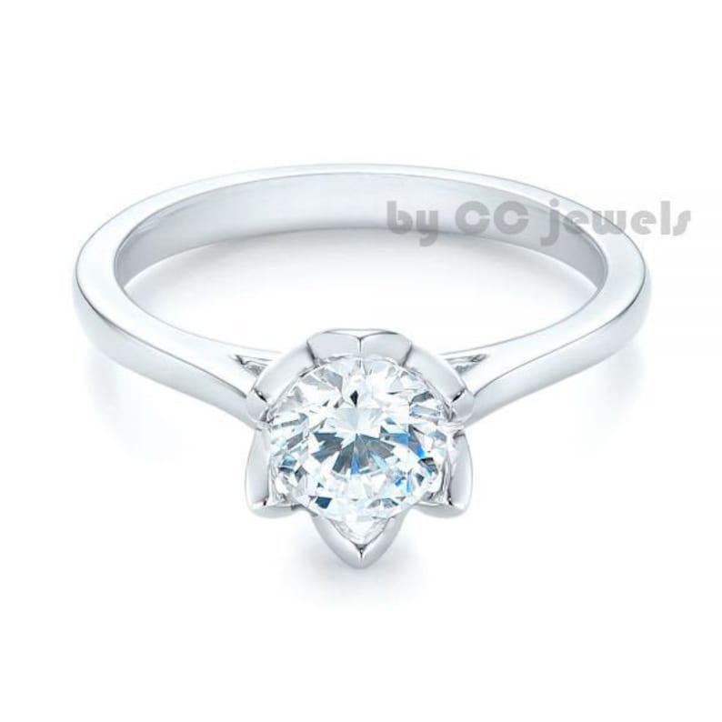14K Yellow Gold Engagement Ring CZ Accented Curvy Band Ring