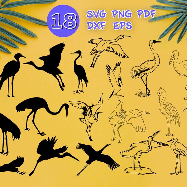 CRANE BIRD SVG, bird svg, crane clipart, crane silhouette, crane flying png, sandhill crane svg, crane design, bird silhouette, stencil, dxf