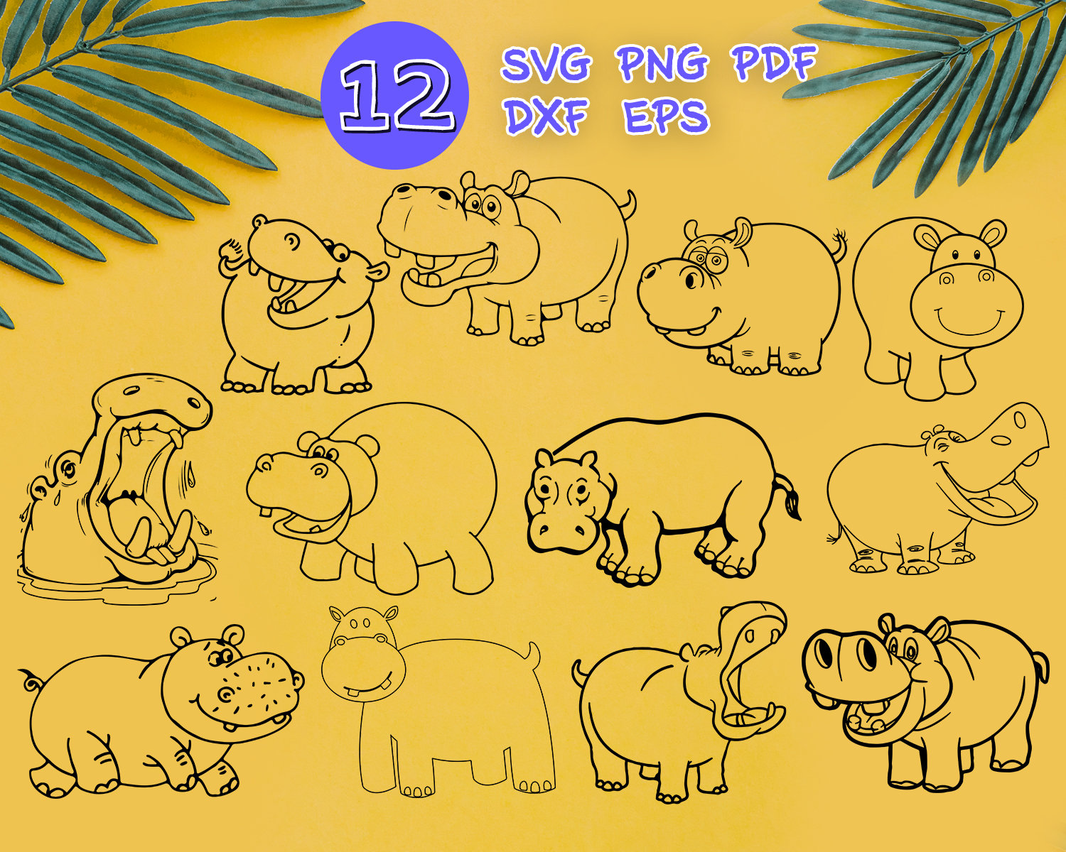 Download Hippopotamus Svg Hippo Clipart Zoo Svg Hippo Silhouette Etsy
