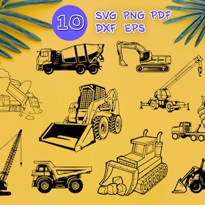 CONSTRUCTION VEHICLES SVG, excavator svg, bulldozer svg, truck svg, digger svg, dump truck svg, forklift svg, skid loader svg, crane svg