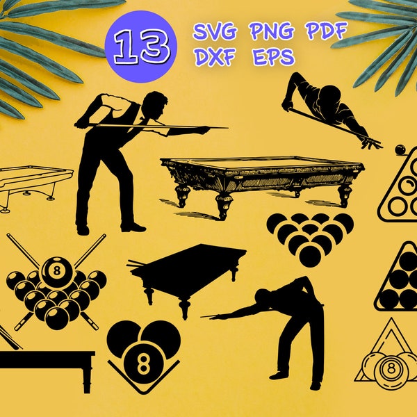 BILLIARD SVG, Billard Clipart, Billard Spieler Svg, Billard-Ball-Sets Svg, Billard-Pool Svg, Billard-Vektor, neun Ball Svg, Vinyl, Dxf