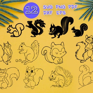 SQUIRREL SVG, svg écureuil mignon, svg animaux forestiers, svg bois, monogramme écureuil, cricut écureuil, pochoir écureuil, imprimé écureuil, dxf